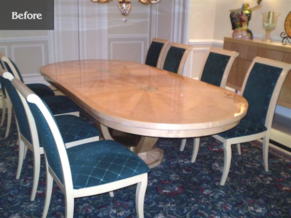 Oval table extended on both ends to create a longer and wider rectangular table Oval table extended on both ends to create a longer and wider rectangular table